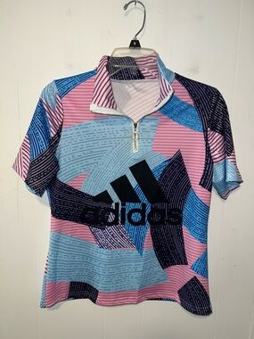 Adidas Short Sleeve 1/4 Zip Graphic Top Sports Jersey Cycling Size M 0406266